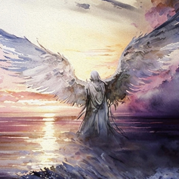 8x8 Angel Walking Over the Ocean Watercolor Art Oil Painting‎ Framed Print - Picture 2 of 11